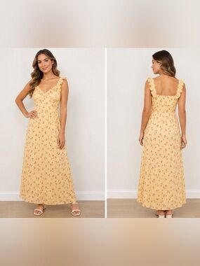 wild fable Yellow Floral Lace V-Neck Midi Dress (XL) New